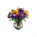 panneau suspendu multicolore acrylique mosaïque artisanal fleurs vases décoration extérieure fête ornement