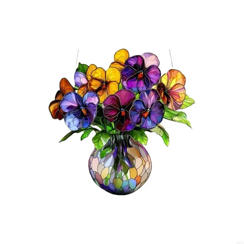 panneau suspendu multicolore acrylique mosaïque artisanal fleurs vases décoration extérieure fête ornement