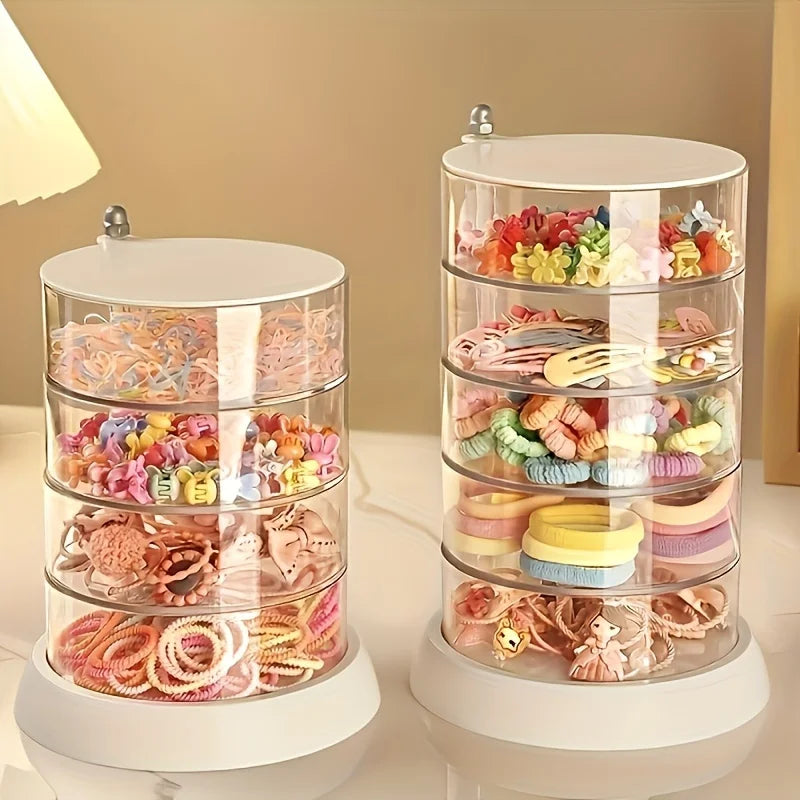 boîte rangement accessoires cheveux transparent moderne élastiques pinces coquilles fruits comptoir plastique