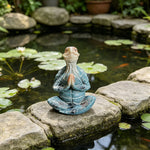 statue tortue méditation résine bleu turquoise aspect craquelé motifs géométriques zen spirituel
