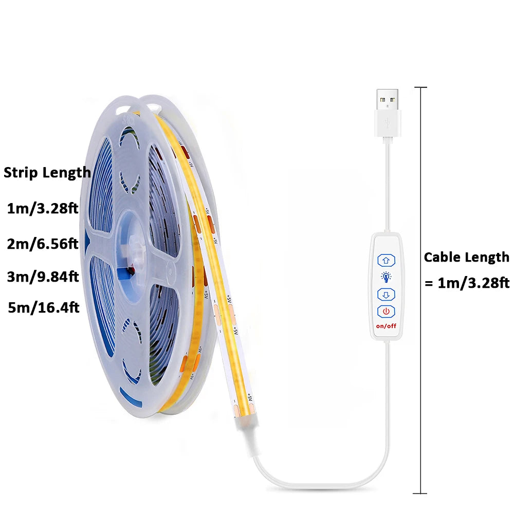 ruban led cob blanc adhésif 3000k 6000k contrôleur usb ajustable moderne 5v 50000h