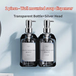 distributeur savon mural rechargeable sans poinçonnage moderne transparent noir étiquette blanche main shampoing gel