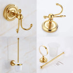 accessoires salle bain dorés élégants chrome classiques vintage fixations vis porte serviettes savon papier