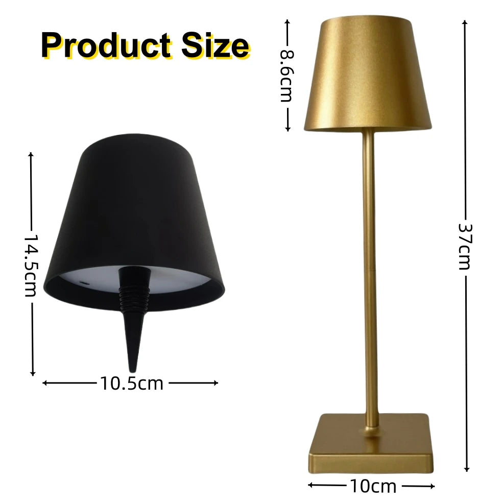 lampe table led rechargeable tactile gris noir doré conique mat moderne base carrée abat