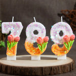 bougies anniversaire numérotées fleurs paillettes multicolores décoratives festives blanc rose vert orange