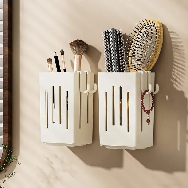 porte accessoires mural adhésif moderne beige clair texture mat rangement cosmétiques brosse cheveux bracelet