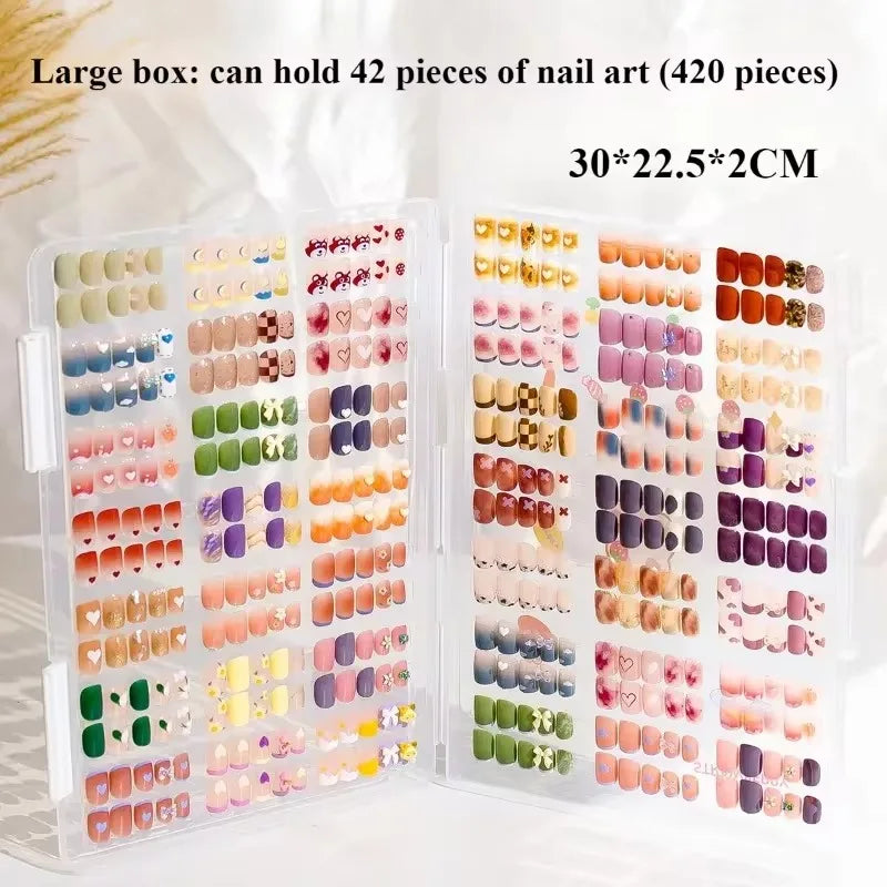 présentoir moderne faux ongles divers couleurs motifs boîtes rangement transparentes autocollants