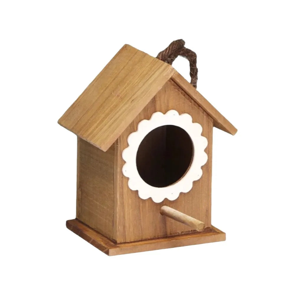 nichoir oiseaux extérieur bois résistant intempéries cordelette suspension porte floral relief bleu clair blanc