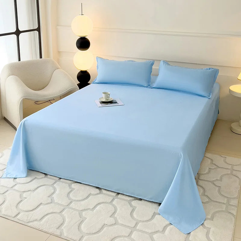 drap plat double gris lisse satiné minimaliste moderne lit adultes polyester