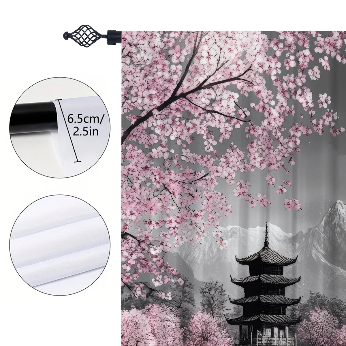 rideaux japonais cerisiers fleuris deux panneaux polyester moderne intérieur décoration zen chambre salon