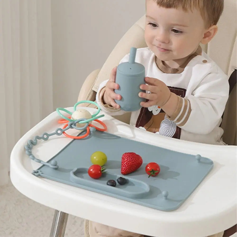 tapis d'activité bébé silicone anti dérapant ventouses jouets compartiments moderne minimaliste
