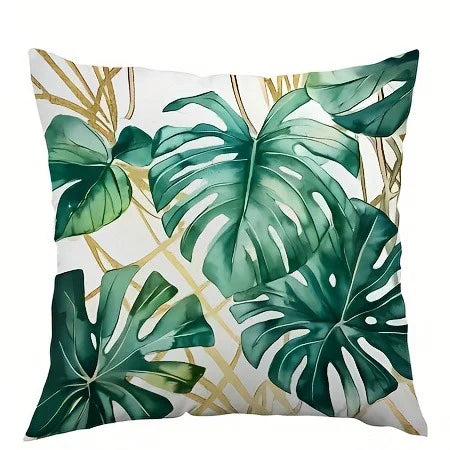 taies d'oreiller motif feuilles tropicales moderne polyester blanc vert 45x45cm zipper closure decoration impression
