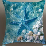 taies d'oreiller motif marin étoiles mer poissons moderne bleu clair coussin carré 45x45cm polyester