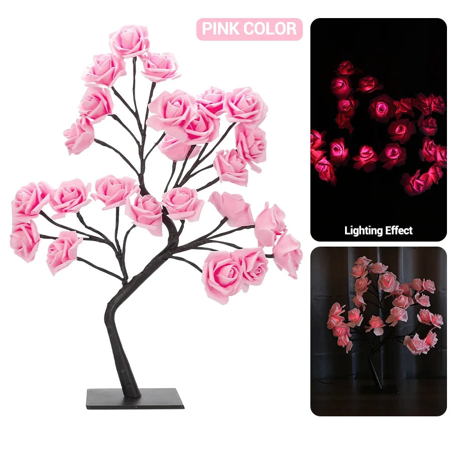 lampe led forme arbre fleurs roses bleu clair noir moderne décoration intérieure saint valentin