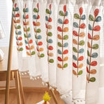 rideau blanc feuilles brodées pastorale polyester fenêtre décorative rustique translucent 150x60cm