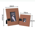 cadres photo cuir texturé moderne rectangle brun blanc nuances motifs présentoirs arrière