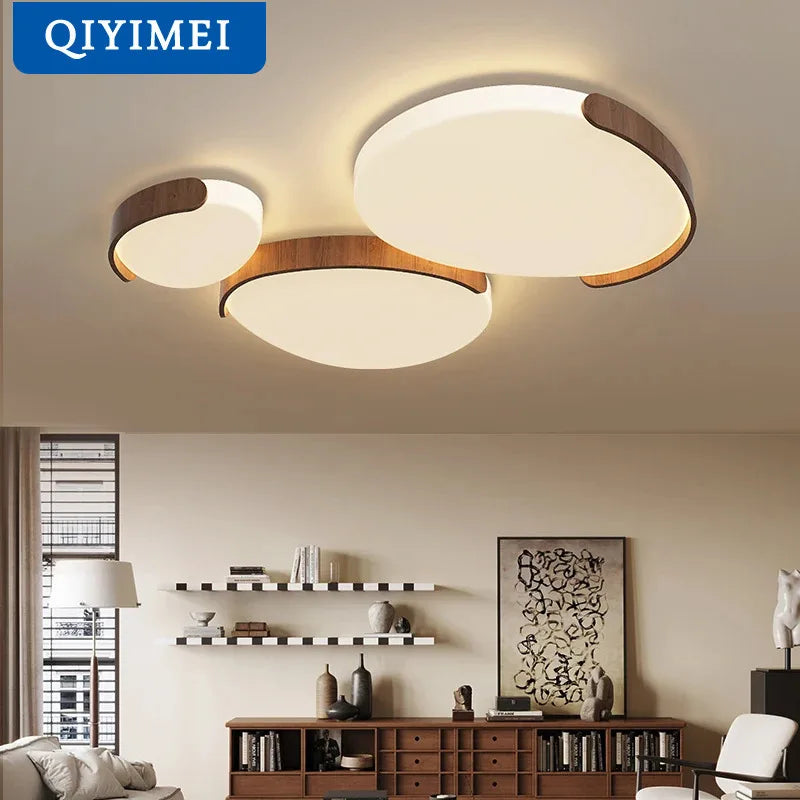 lampe moderne blanc bois naturel rond sans ombre semi encastré led dimmable
