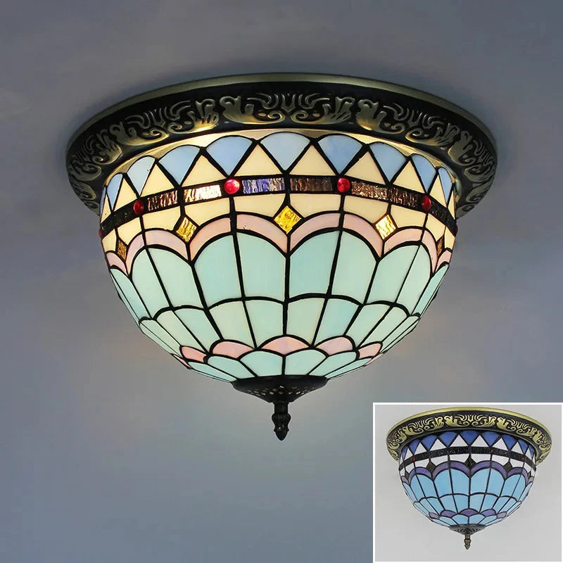 lampe tiffany bleu vert rose mosaïque géométrique floraux vis monté