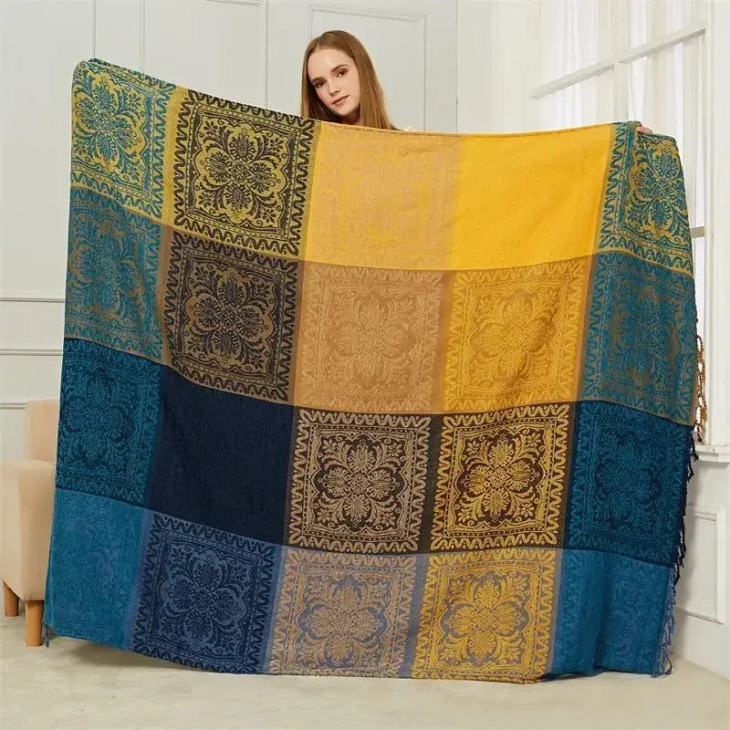 couverture bohème multicolore géométrique tissu chenille portable pique nique voyage printemps automne ethnique décoration