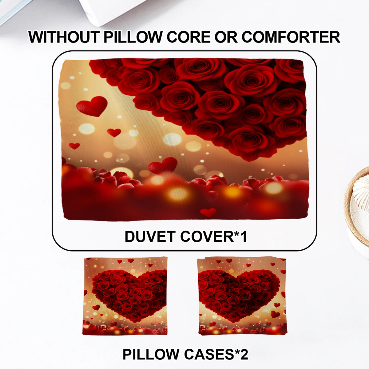 ensemble literie rouge coeurs roses moderne taies doreiller beige adultes chambre coucher