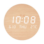 horloge murale LED digitale beige bois moderne coton lin sans fixation rechargeable salon