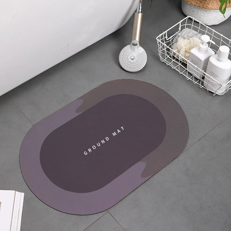 tapis bain ovale double couleur moderne salle bain gris bleu violet vert marron sans