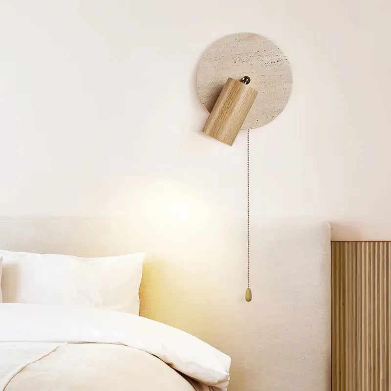 lampe murale moderne minimaliste marron beige texture marbrée fixée cordon interrupteur chambre coucher étude