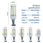 ampoule led maïs blanc chaud froid culotte e27 e14 lustre salon moderne haute puissance