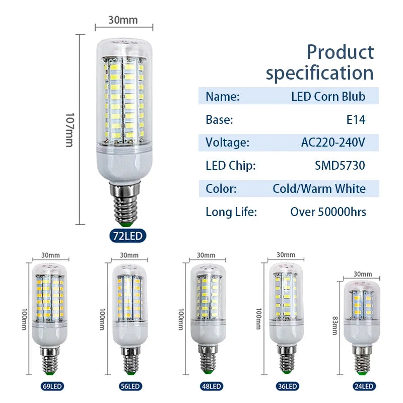 ampoule led maïs blanc chaud froid culotte e27 e14 lustre salon moderne haute puissance
