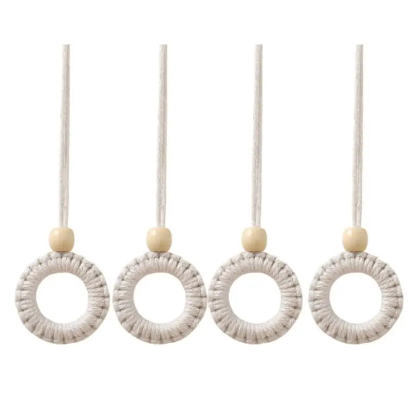 rideau polonais moderne beige uni bois pompons coton accessoires cotonnants