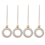rideau polonais moderne beige uni bois pompons coton accessoires cotonnants