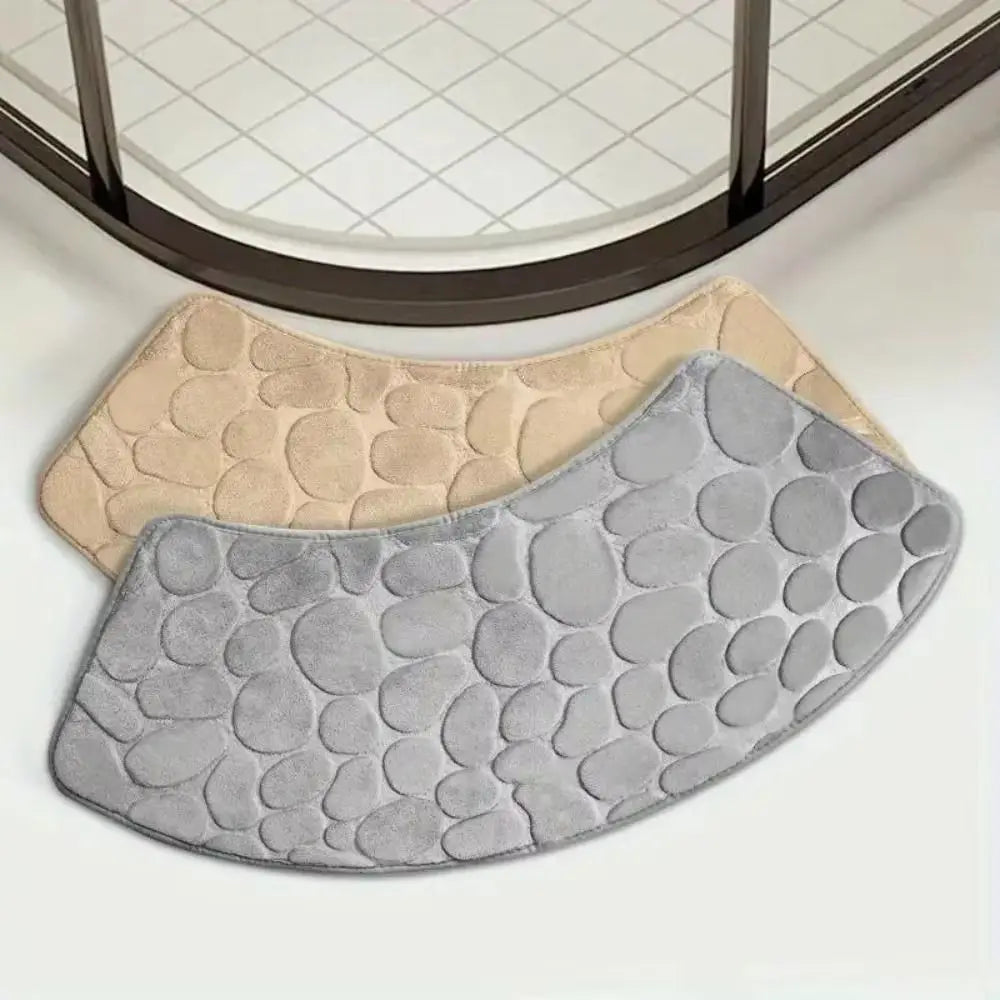 tapis bain antidérapant lavable motif cailloux gris beige bleu moderne