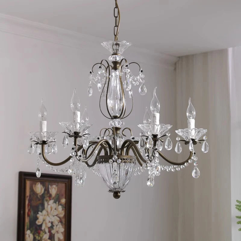lustre cristal bronze ampoules led têtes classique suspension salon chambre