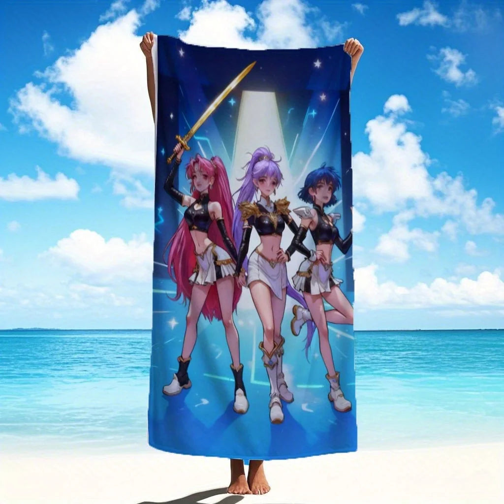 serviette plage polyester rapide séchage motifs anime personnages combat costumes bleu violet