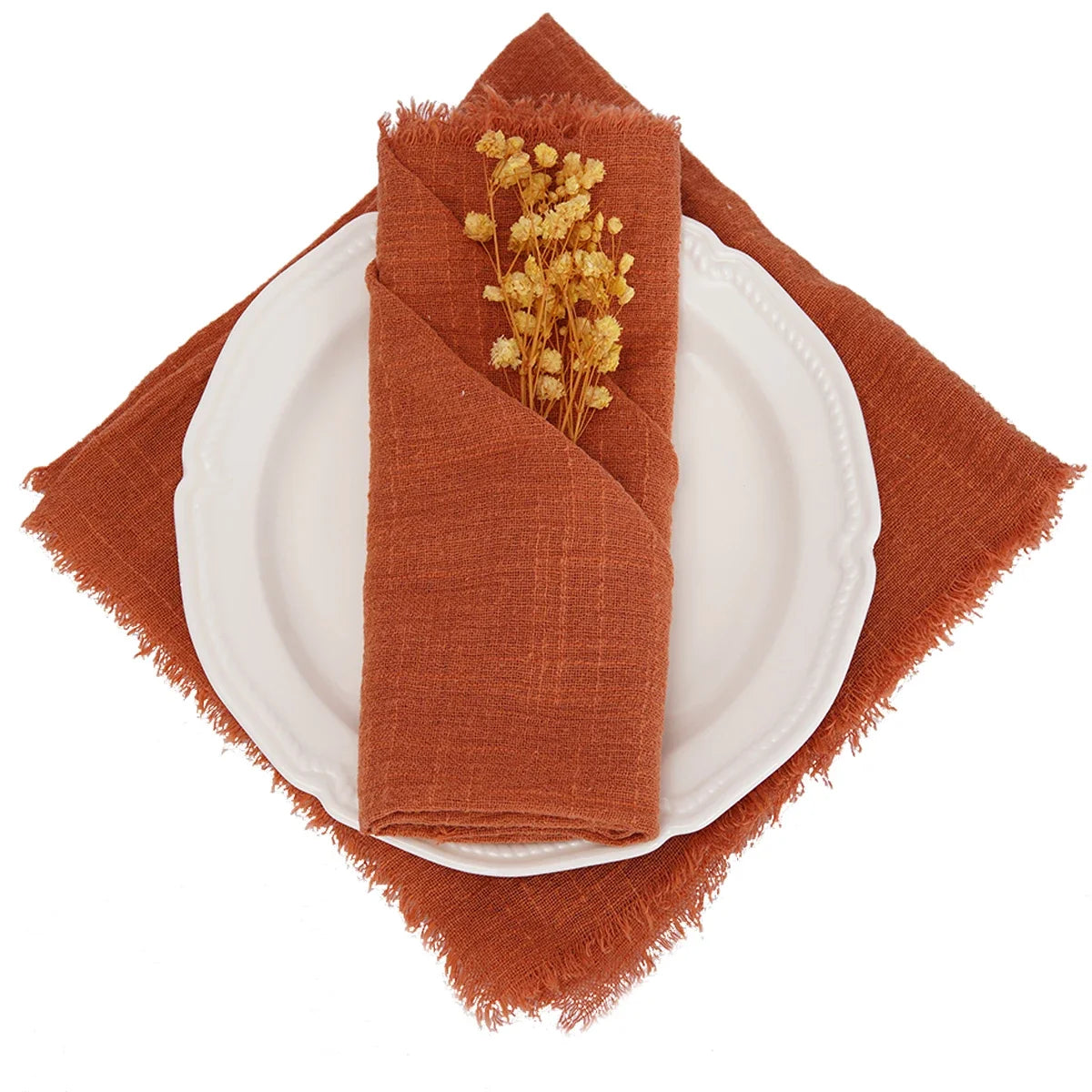lot serviettes table coton rose franges ruban décorations mariage fête table rustique moderne