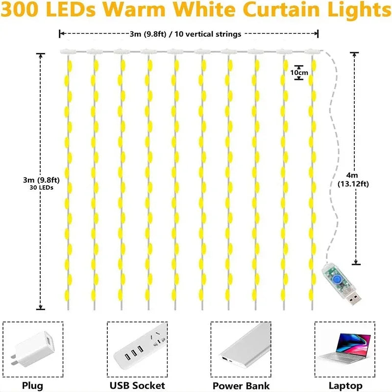 guirlande lumineuse led 3m blanc chaud moderne modes usb télécommande adaptateur secteur