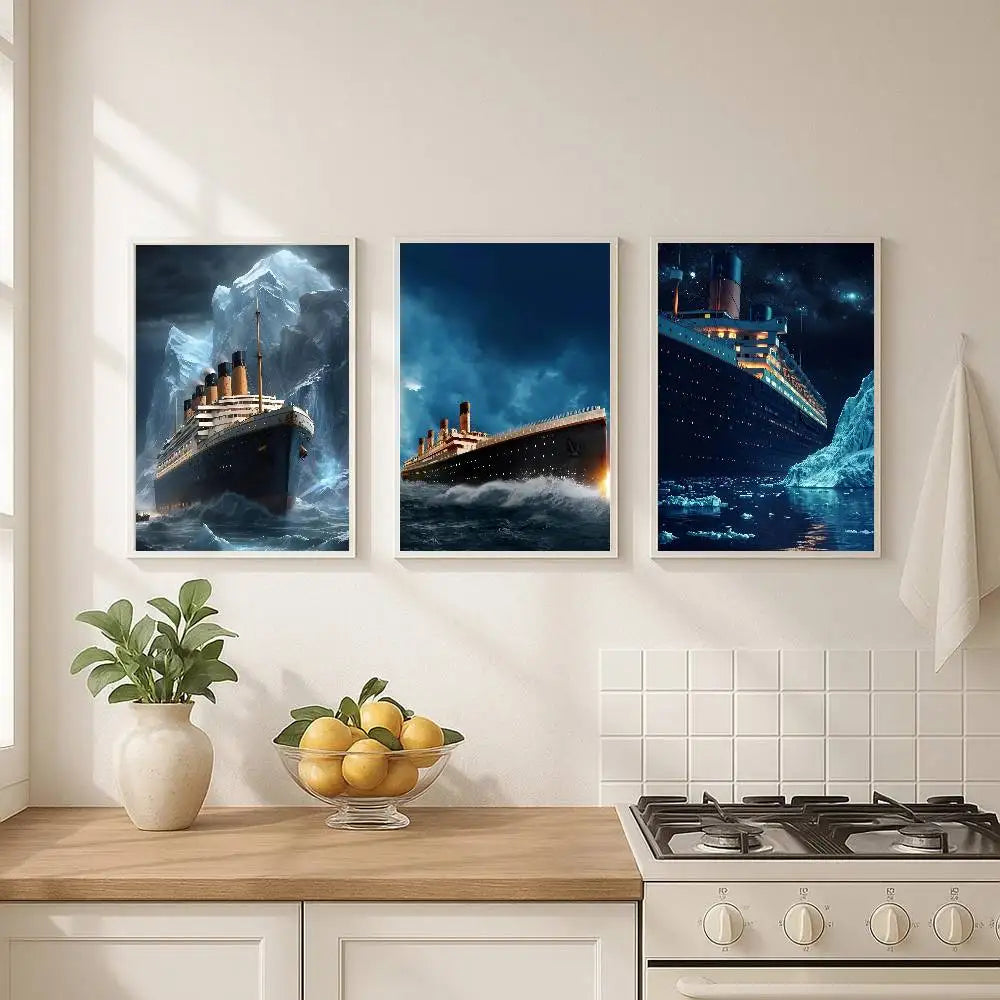 affiches murales titanic bleu noir blanc impressionnistes nuit lumière glace vague cadres