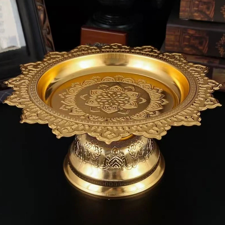 présentoir gâteaux or floral relief lotus traditionnel décoration table métal handcrafted chambre dining