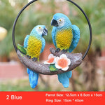 décoration extérieure oiseau suspendu perroquet plumage coloré anneau métallique jardin fleurs artificiellesbranches