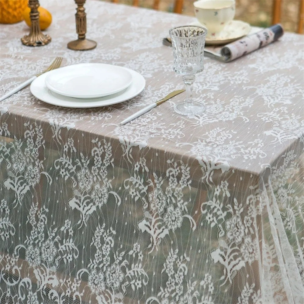 nappe table broderie florale blanc classique fête pâques semi transparente rectangle utilisation quotidienne