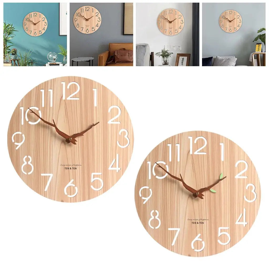 horloge murale moderne numérique bois grainé sans feuilles chambre salon