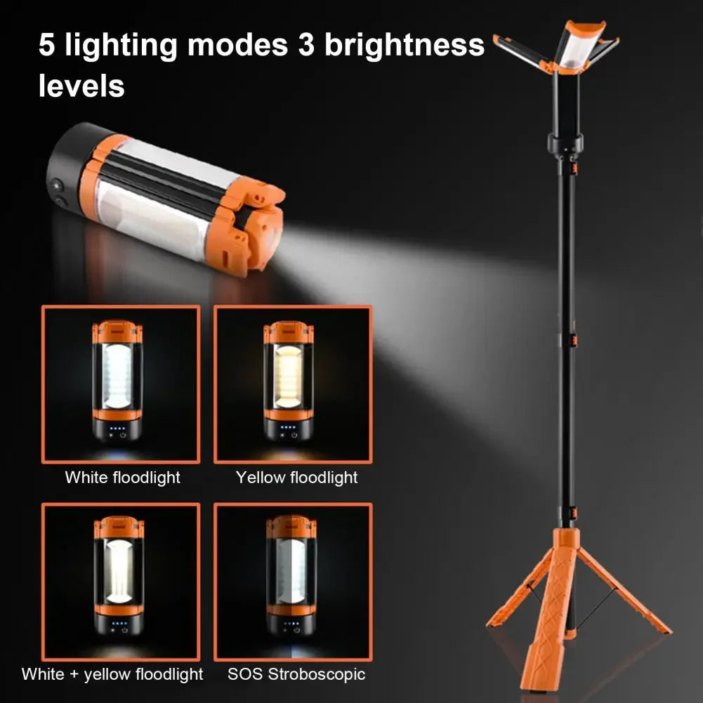 lampe camping portable led rechargeable orange noir pied télescopique mode moderne antidérapant