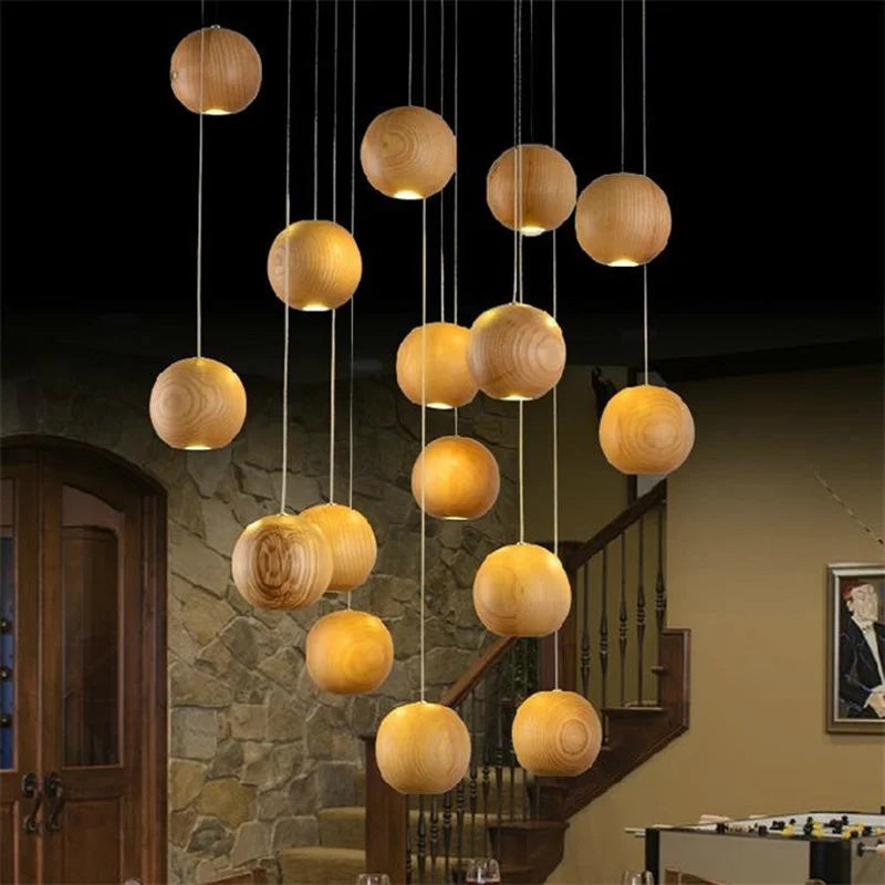 luminaire suspension bois massif moderne éclairage intérieur salon cuisine restaurant naturel