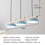lampe suspendue moderne minimaliste led gris blanc rose jaune bleu oiseaux résine bois