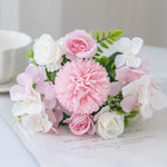 Bouquet fleurs artificielles rose blanc violet rouge bleu vase verre décoration intérieure moderne élégante