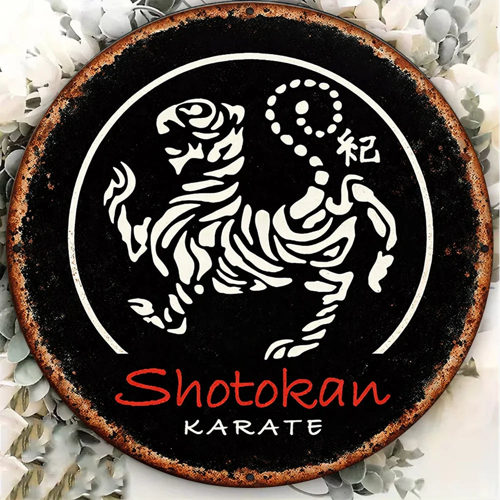 plaque métallique tigre stylisé shotokan karate noir blanche 20cm carré decoration murale sport dojo