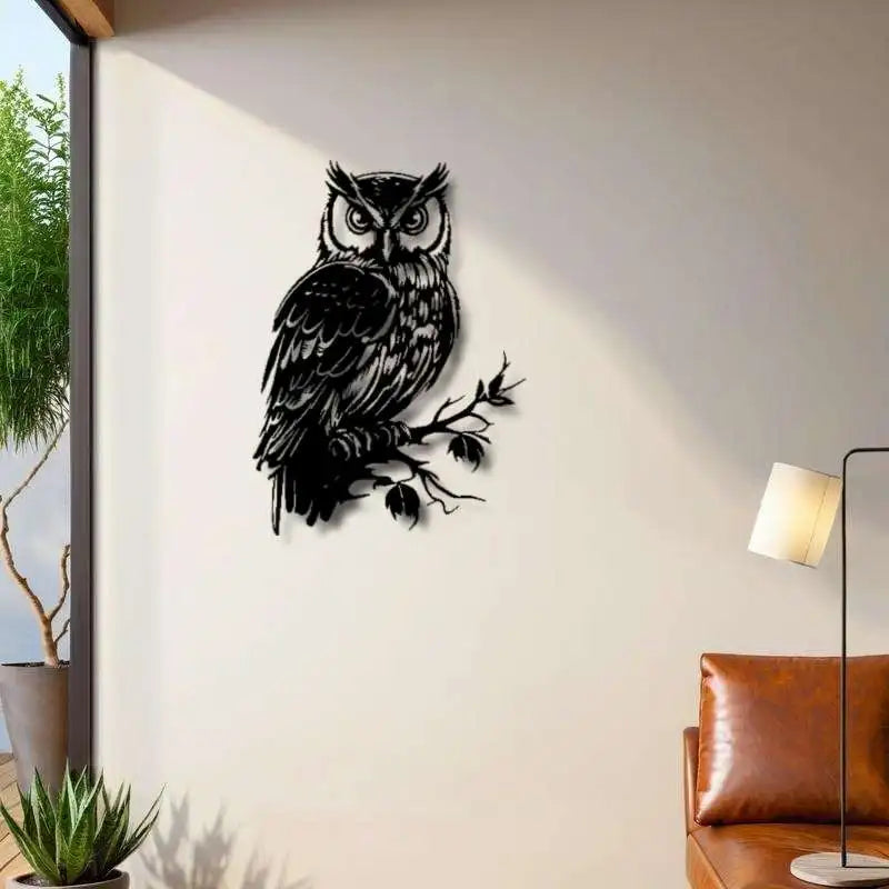 décoration murale autocollant hibou noir oiseau branche réaliste chambre salonextérieur métal artística
