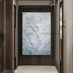 peinture l'huile abstraite vague bleu clair gris moderne texture rugueuse toile rectangle vertical sans
