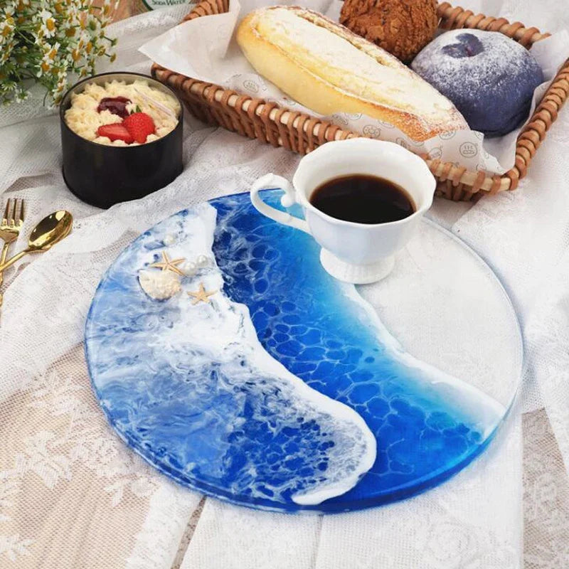 plateau silicone moderne rectangulaire rond vague motif opaque décoration maison bleu animal compagnie fixations