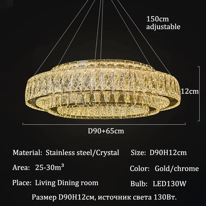suspension lumineuse moderne dorée cristal transparent chaînes inclusées 4000k 6000k télécommande